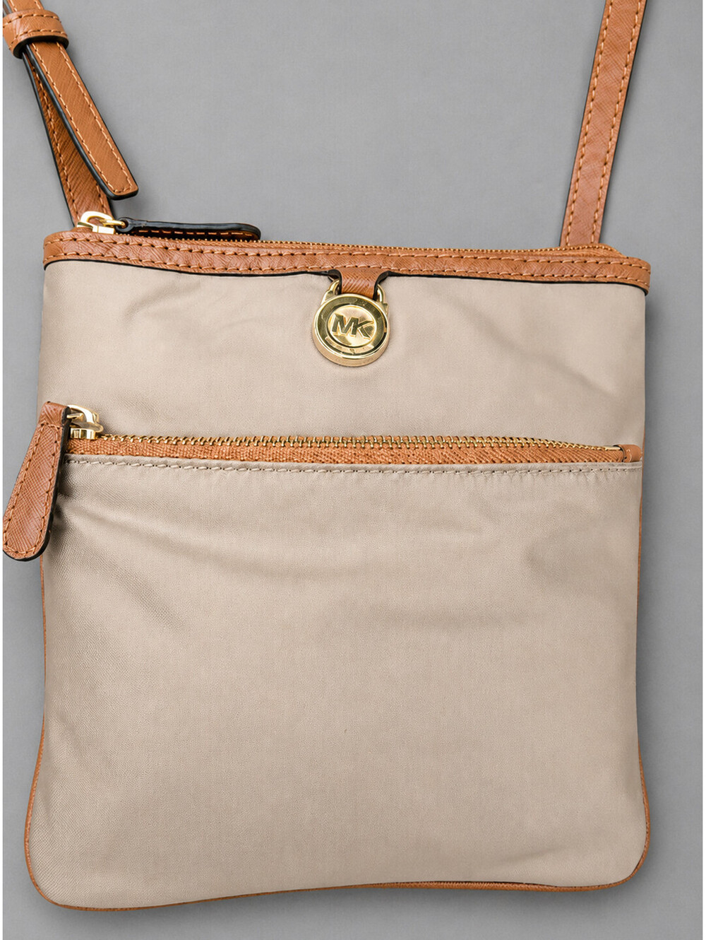 Michael Kors Kempton Crossbody Bag Taupe Brown Nylon Messenger Adjustable Straps